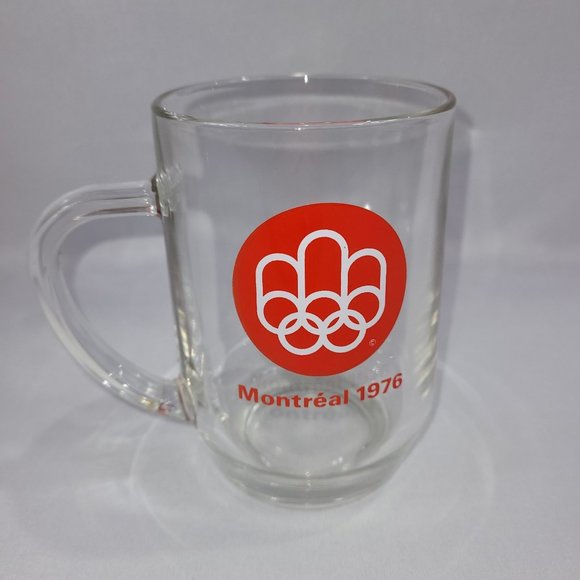 Olympics 1976 Montreal Canada Vintage Glass Beer Mug 5.25" Clear Bar Drink Cup - Picture 1 of 1